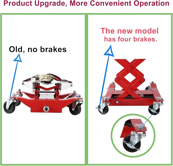 GarveeTech 450 LBS Low Profile Transmission Jack - Heavy-Duty Auto Repair Lift with 7-23 Inch Height Range, 2M Safety Straps & 4 Brake Wheels for Safe, Smooth Repairs - Red
