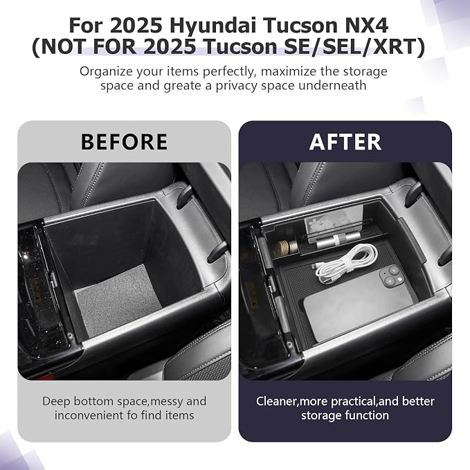 LUWU 2026 Tucson Accessories Center Console Organizer for 2025-2026 Hyundai Tucson Armrest Box Organizer Tray Only Fit for Tucson Hybrid/Limited - NOT for 2022-2026 Tucson with Automatic Transmission