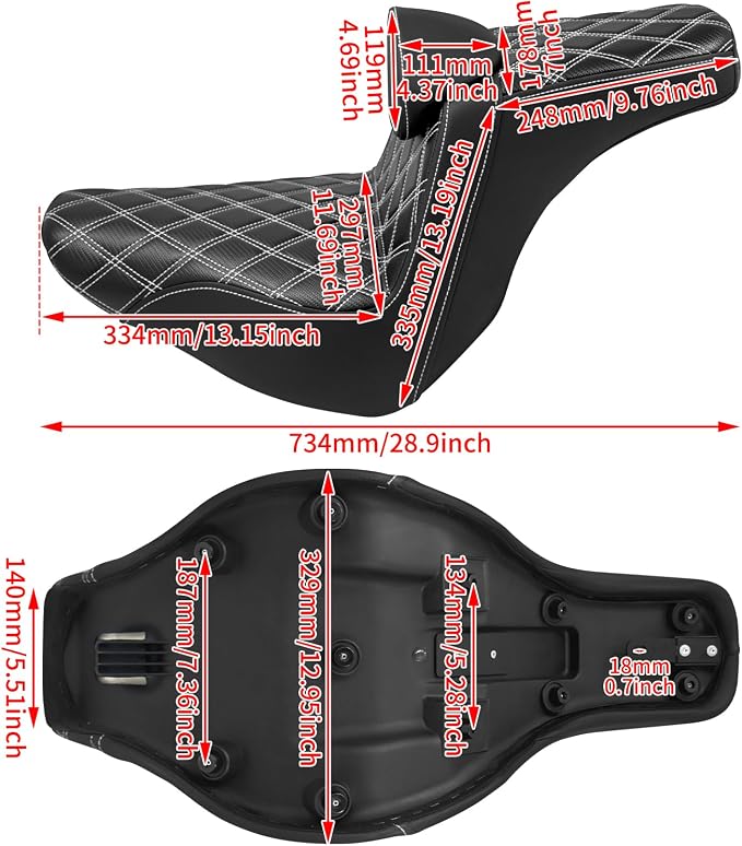 Motorcycle Seat Driver Passenger Seat with Backrests for Harley Low Rider Low Rider S ST 2018-up (Black with white stitching)