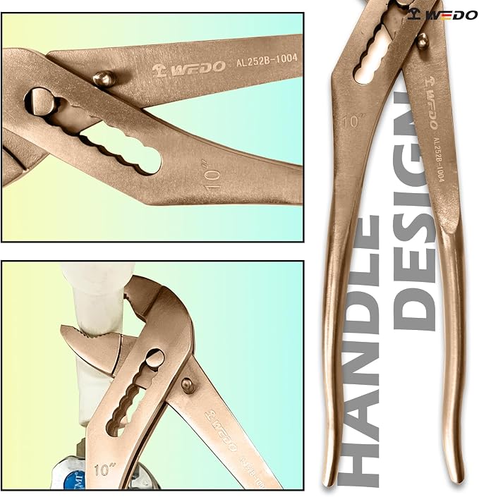 WEDO Non-Sparking Slip Joint Pliers, Spark-free Safety Water Pump Pliers, Length 300mm,Beryllium Copper,Non-Magnetic,38mm Wide Opening Groove Joint Pliers,DIN Standard, BAM & FM Certificate