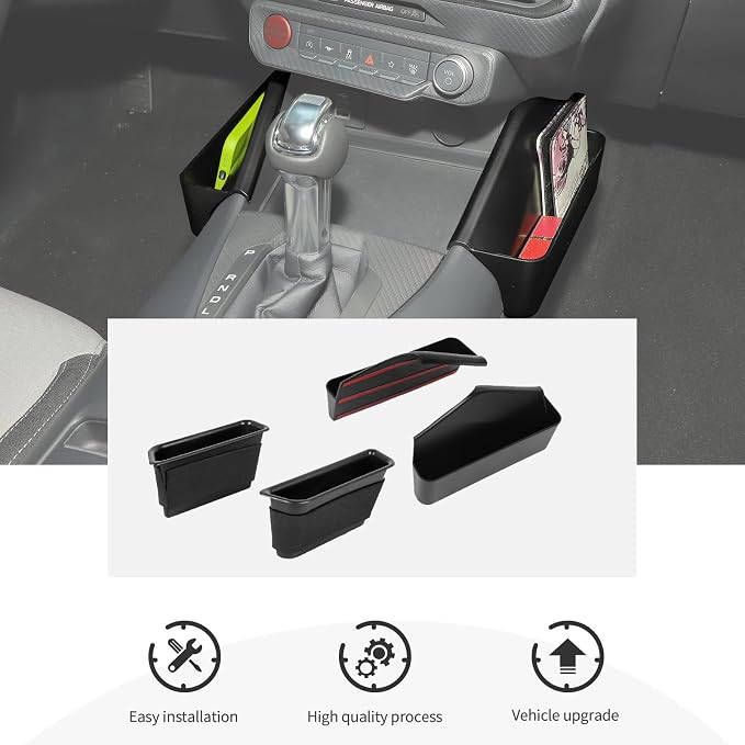 Door Side Organizer & Rear Storage Box 3PCS Interior Storage Tray for Ford Mustang 2015-2026 Armrest Phone Container Door Handle Pocket Tray Minimalist Black Interior Accessories