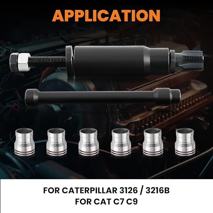 maXpeedingrods Injector Sleeve Cup Removal Installation Tool with Parts Kit for Caterpillar 3126 / 3216B for Cat C7 C9 with Style HUEI injectors