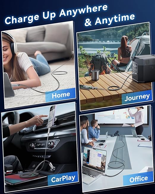 [One is Enough] 4-in-1 Compatible with USB C to Lightning Cable, 45W High-Speed Charging & Fast Data Transfer,CarPlay & Android Auto Support Multi Charger Cord Combo for iPhone/Samsung/iPad,5FT