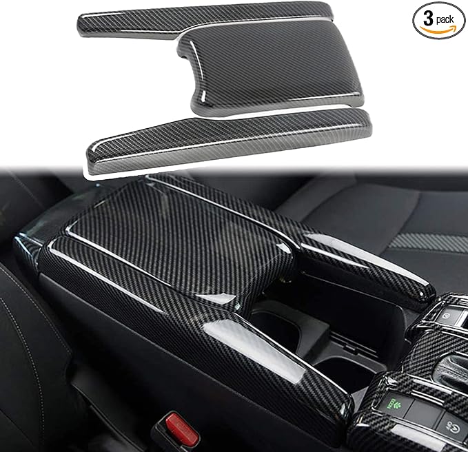 Center Console Trim Cover Compatible with Honda Civic 10th Generation 2016-2021 Center Armrest Box ABS Black Carbon Fiber (3Pcs)