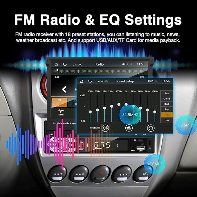 EZoneTronics Type-C&USB Single-Din-Carplay& Android-Auto-Car-Radio 7-inch Flip Out Touchscreen Bluetooth/Backup Camera//FM/RDS MP5 Player