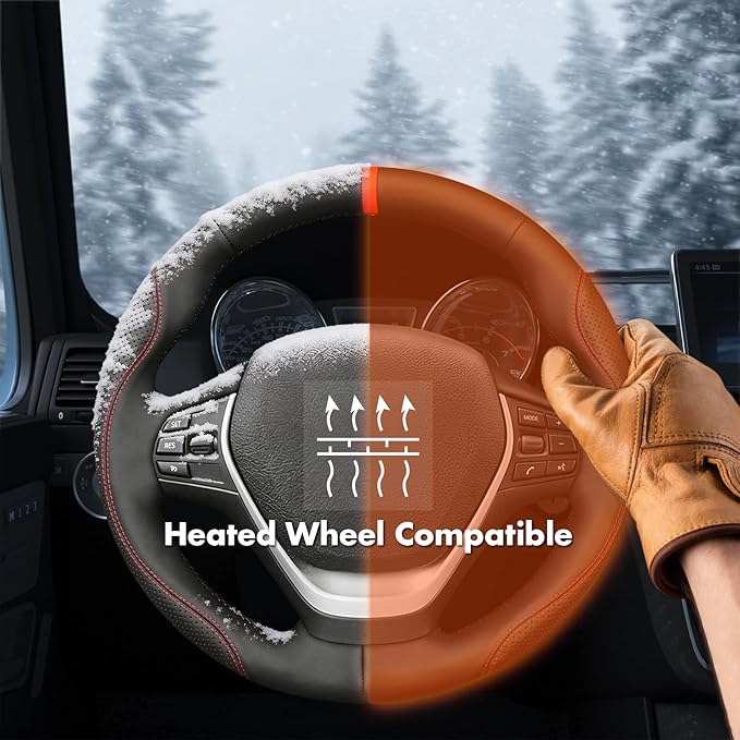 MEWANT Hand Stitch Steering Wheel Cover for BMW 2 Series F22 F23 2014-2020 3 Series F30 F34 2012-2018 4 Series F32 F33 F36 2014-2020 DIY Black Microfiber Leather Interior Accessories