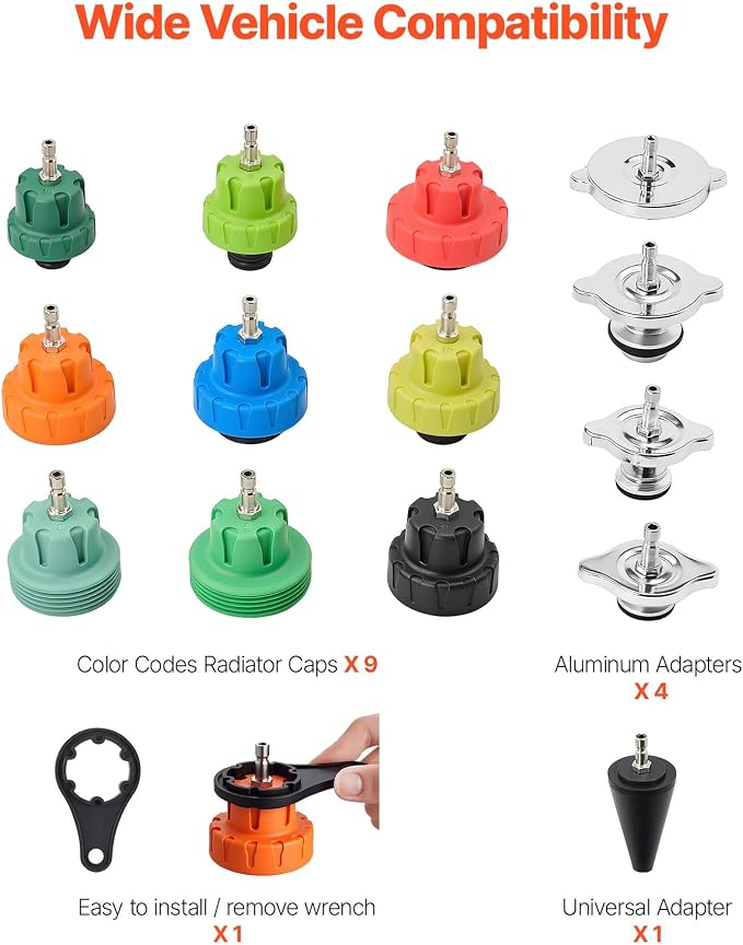 VEVOR Coolant Pressure Tester Kit, 28Pcs Radiator Vacuum Refill Kit with 4 Adapters, Universal Fit, Automotive Cooling System Pressure Tester Kit, with Pressure Pump & Aluminum Alloy Purge Filler