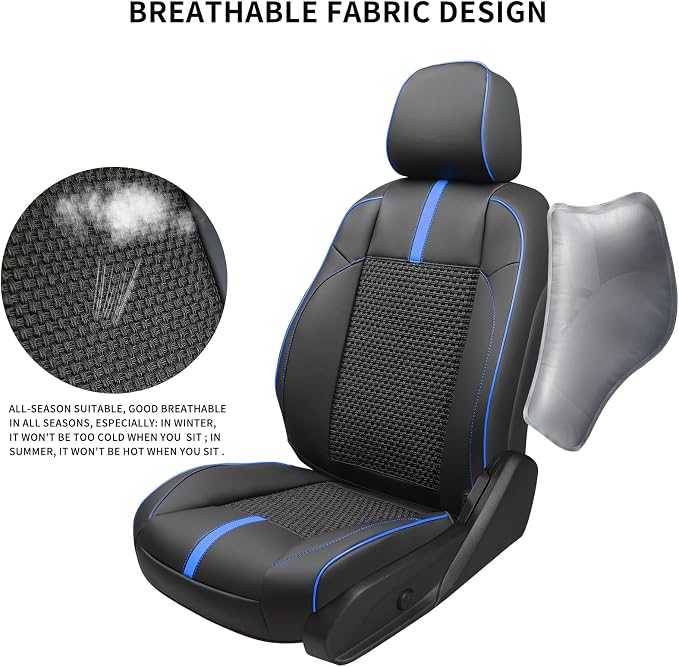 Front Seat Covers Custom Fit for Toyota Tacoma 2016-2023 Double & Crew Cab SR,SR5,Limited,TRD Sport,TRD Pro,TRD Off-Road,Full Coverage Leather Seat Covers,Interior Accessories,Blue Black