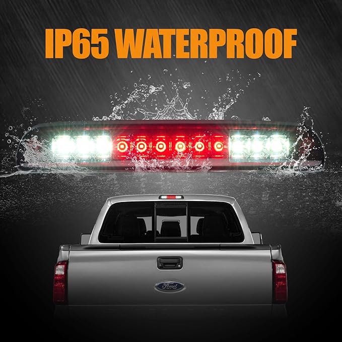 Third 3rd Brake Light LED for 1999-2016 Ford F250 F350 F450 F550 Super Duty, 1993-2011 Ford Ranger High Mount Rear Cab Brake Lights Assembly, 99-16 F-250 F350-F450 F-550 Cargo Stop Light (RED)