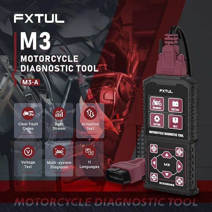 M3-B Motorcycle Diagnostic Tool for SYM KYMCO Yamaha | Full-System OBD2 Scanner, ECM ABS IMMO Diagnostics, Fault Code Reader Live Data, Actuation Test Throttle Learning