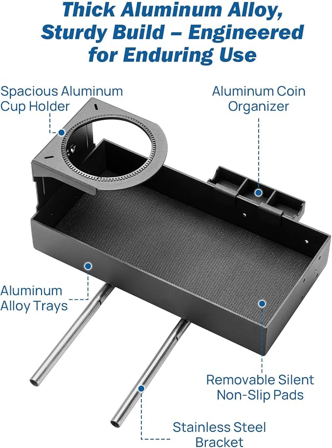 JOYTUTUS Aluminum Car Front Center Seat Headrest Organizer Compatible With 2011-2026 F150 F250 F350 F450 F550 F650 Jump Seat Console, Truck Center Console Cup Holder Coin Organizer Storage Accessories