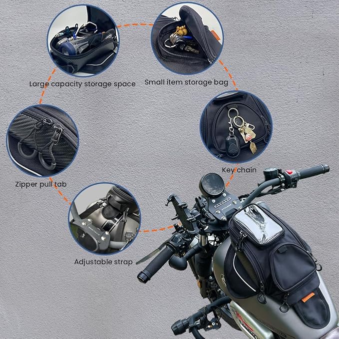 reygeak Motorcycle Tank Bag，Waterproof, with super magnetic thickened magnet Black 1680D PVC petrol tank bag, large window cell phone bag, suitable for Suzuki Kawasaki Honda Harley Yamaha.