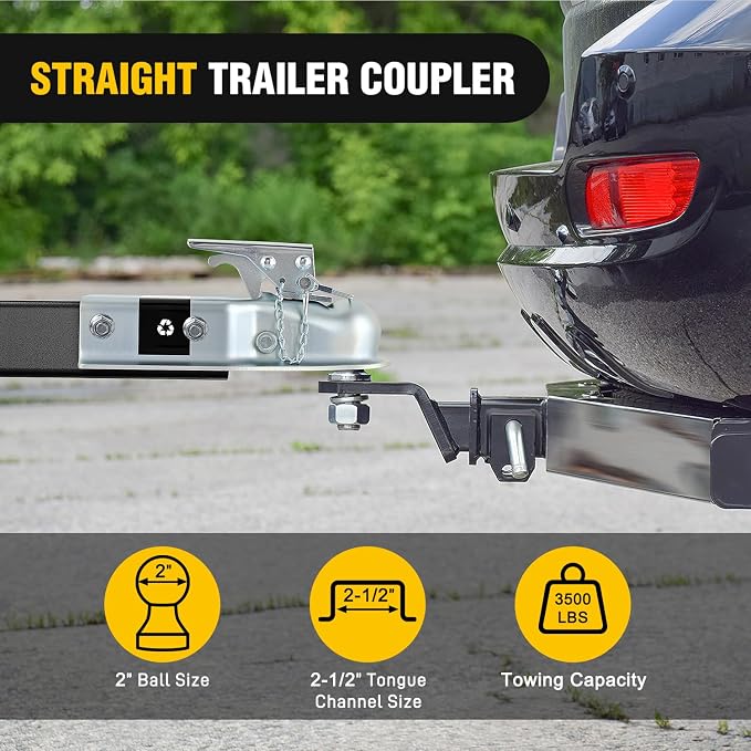 Nilight Straight Trailer Coupler with Security Latch&Chain for 2-Inch Hitch Ball, 2-1/2 Inch Channel,3500 LBS,Heavy Duty Trailler Tongue Coupler for Station Wagon, Truck, Bolted & Welded Installation