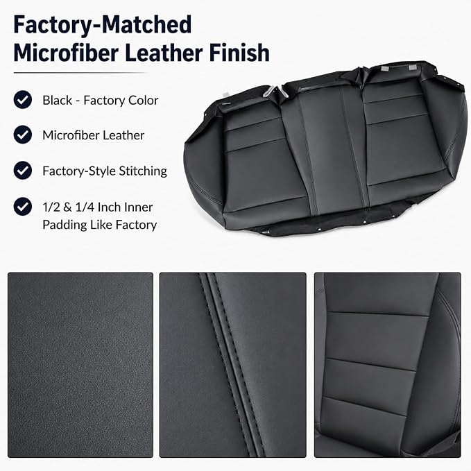 NLQR Black Rear Bench Bottom Replacement Seat Cover Compatible with Honda Accord 2008 2009 2010 2011 2012