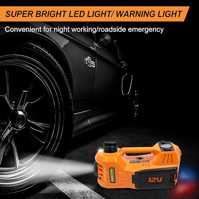 BEETRO Electric Car Jack 5 Ton 12V Hydraulic Jack Kit with Inflator Pump for Car Sedan MPV Tire Changing, Lifting Range 6-17.7''