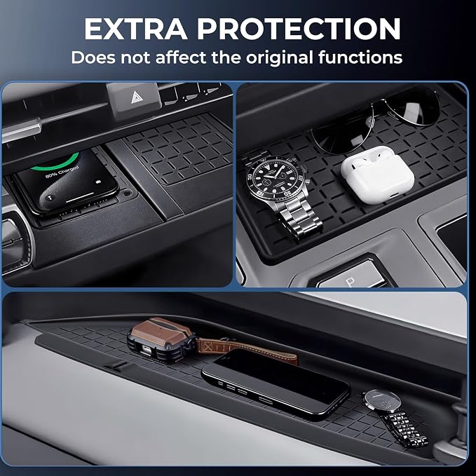 Wireless Charging Protective Mat & Center Console Storage Protective Mat & Passenger Storage Organizer Mat for Toyota RAV4 2026, Interior Accessories Anti-Slip Cover Pad for 2026 RAV 4, Black