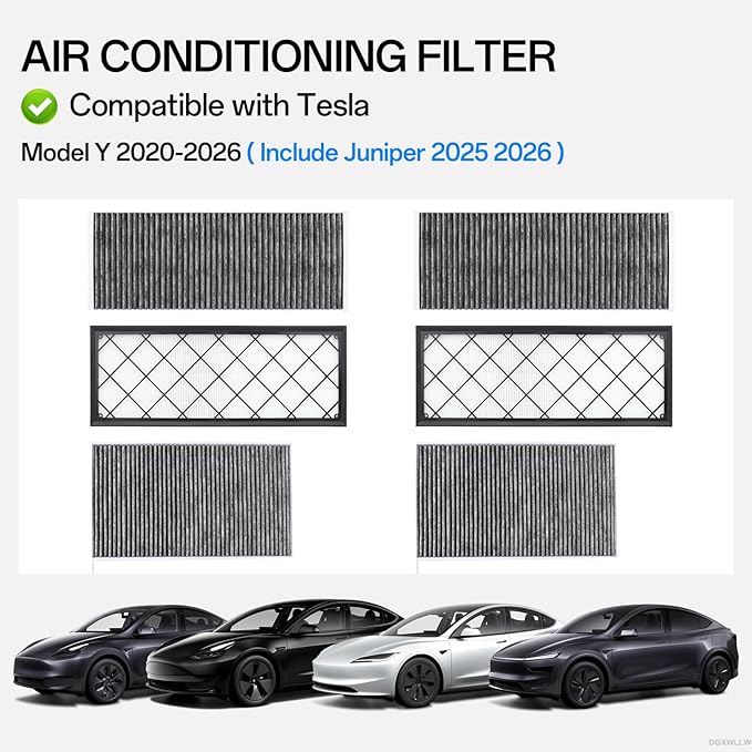 Air Intake Cabin Filter for Tesla Model Y 2020-2025 2026 Juniper, 6 Pack HEPA Air Filters with Activated Carbon, Cabin AC Filter Internal and External Replacement Includes Tools Accessories