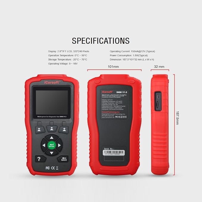 iCarsoft Auto Diagnostic Scanner BMM V1.0 for BMW&Mini Test Oil Reset, SAS Reset New Version of i910 (red)