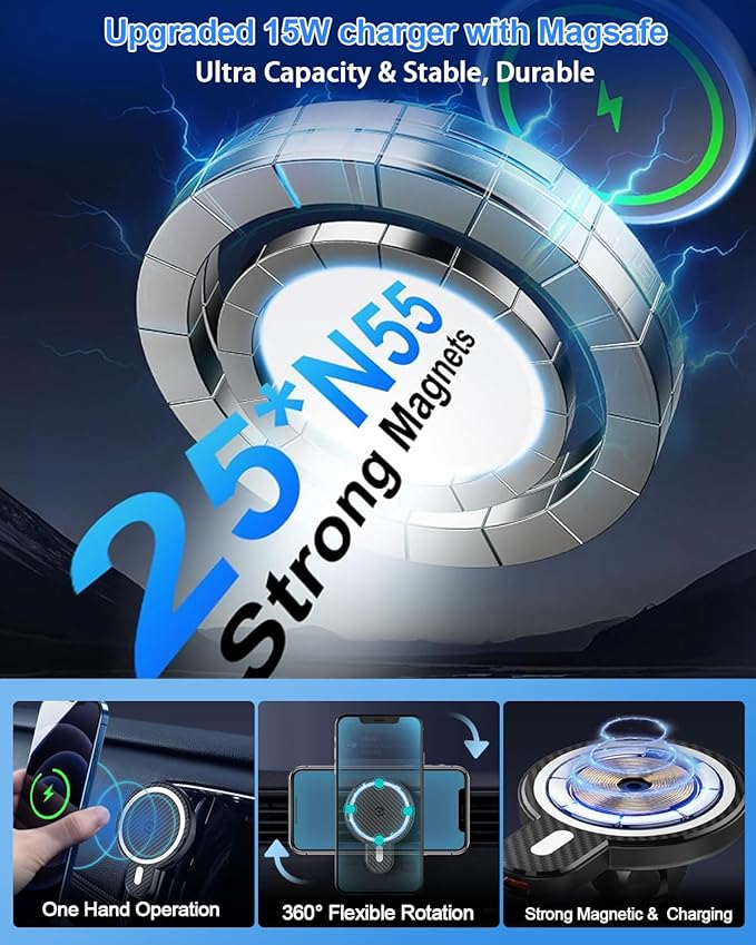 PZK Car Phone Mount for Toyota Camry 2007 2008 2009 2010 2011 Accessories Custom Air Vent Car Phone Holder Magnetic 15W Fast Wireless Charger 360° Rotation Cell Phone Automobile Cradles
