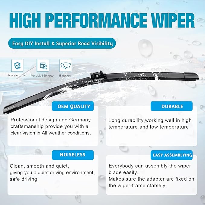 OEM Windshield Wiper Blades Replacement for Mercedes-Benz GLC250 GLC350 GLC350e 2017-2021, All Weather Original Factory Quality Front & Rear Wipers Set 22"+22"+12" (Pack of 3)