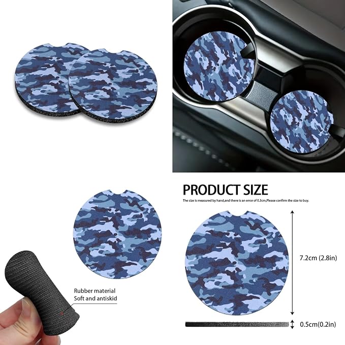 Blue Camo Pattern Auto Accessories Set of 10, Front and Rear Seat Covers Full Set, Steering Wheel Cover, Air Vent Storage Bag, Keychain, Car Trash Can, Cup Holders Car Interior Decor