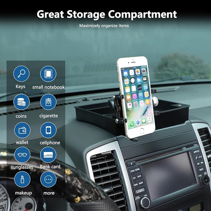 Car Dashboard Storage Tray Compatible with Nissan Frontier 2009-2017 ABS Dashboard Non-Slip Storage Organizer Tray with Phone Holder Mount Interior Accessories (Style D)