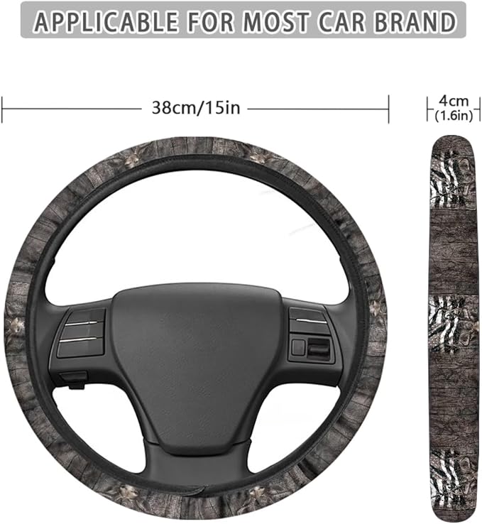 Deer Wood American Flag Print Car Accessories Set of 13, Washable Front and Rear Seat Covers Full Set + Steering Wheel Cover + Safe Belt Pads + Coasters Interior Decoration Fit for Most Cars