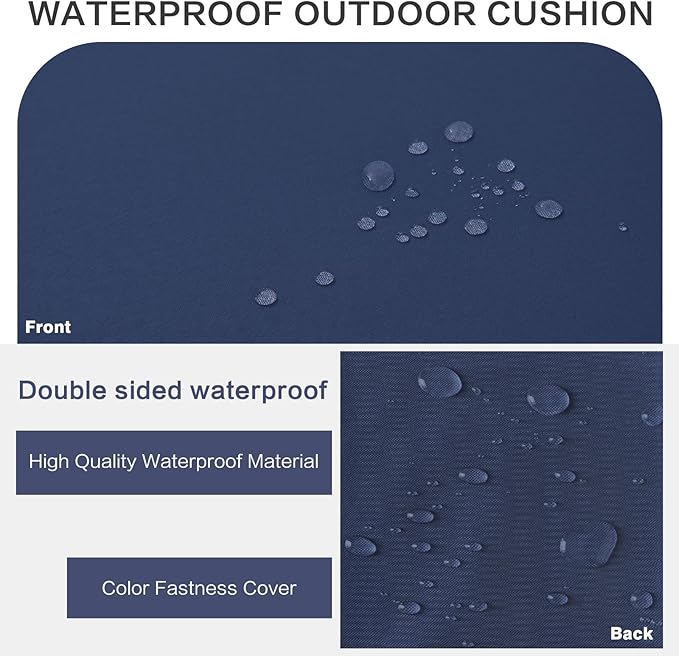 Outdoor Bench Cushion 4 inches Memory Foam Waterproof Patio Furniture Bench Cushion Porch Swing Cushion with Handle and Adjustable Strap, 60 x 18 Inch Navy