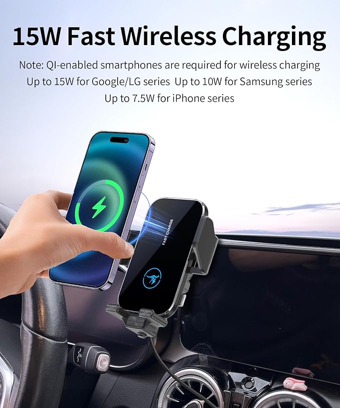 15W Wireless Fast Charger for Mercedes Benz GLC-Class 2020-2022/C-Class 2019-2021 Accessories 10.25 inch Screen Fixed Clip, Auto Accessories Navigation Bracket, 360° Rotation