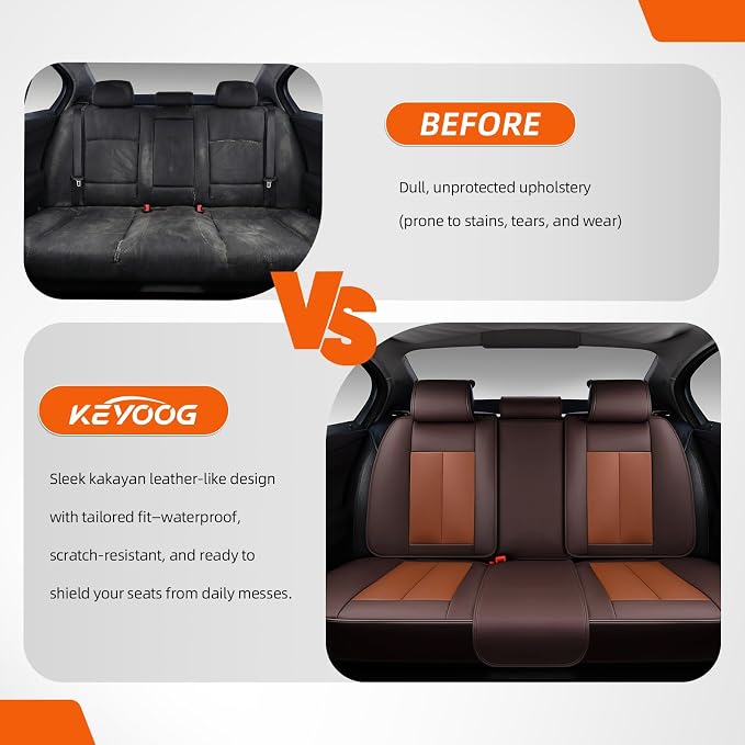 5-Seater Car Seat Covers Full Set, Fit for Front and Rear Seats of Cars, Waterproof and Breathable Nappa Leather, Compatible with Airbags, Car Seat Protector Covers for Most Cars -Coffee Brown