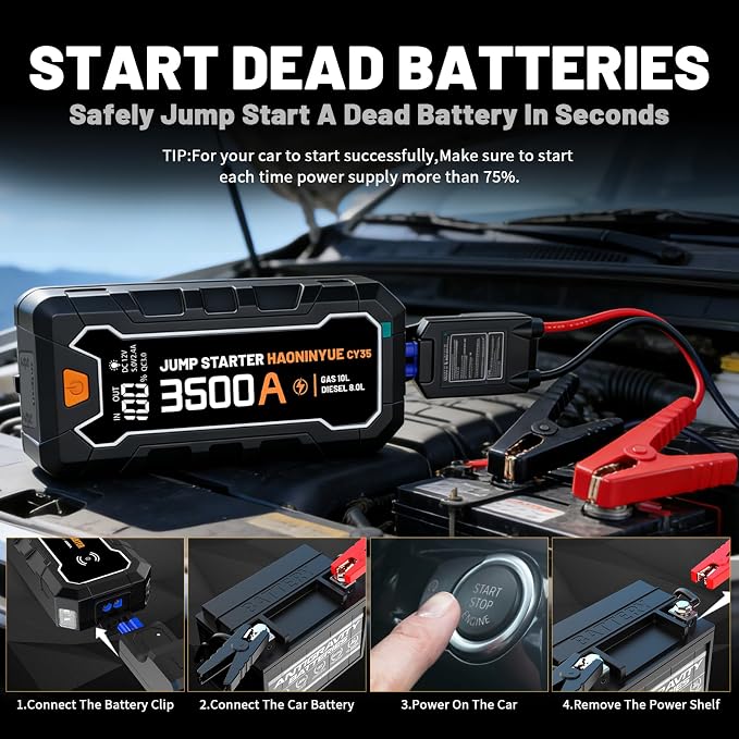 Portable Jump Starter,12V Car Battery Jumper Starter Portable with 88.8Wh Quick Charger,LED Display,14000mAh Booster Jump Box Pack (10L Gas 8.0L Diesel Engine)
