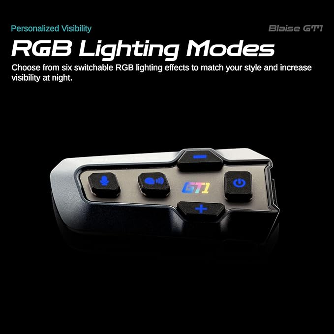 Blaise GT1 Upgraded Motorcycle Helmet Bluetooth Headset Intercom 2 Riders Music Share Helmet Communication System IPX6 Waterproof (Upgraded-Black&Black)