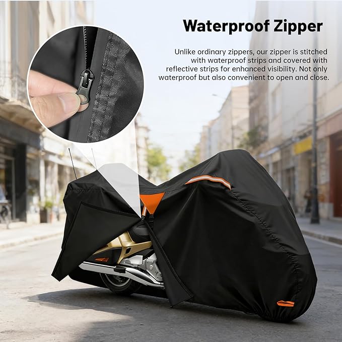 XYZCTEM Motorcycle Cover Heavy Duty Waterproof with Side & Top Box, Fits Harley Davidson Ultra Limited, Road Glide Limited, Gold Wing, Road Master Outdoor All Weather Protection, 110 Inch