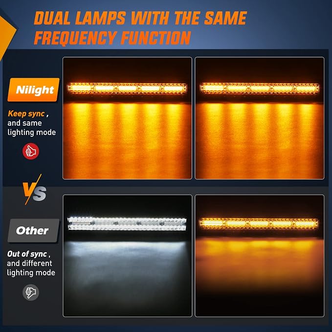 Nilight 22Inch 480W LED Light Bar 2PCS 4Inch 60W Light Pods Amber White Strobe 6 Modes Memory Function Reset Function Off Road Truck with 16AWG Wiring Harness Kit-3 Leads