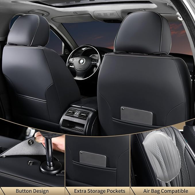 FLORICH Car Seat Covers, Premium Leatherette Car Seat Covers Front Seats, Automotive Vehicle Seat Cushions, Waterproof Seat Protectors for Sedans Cars SUV Trucks, Black&Gray