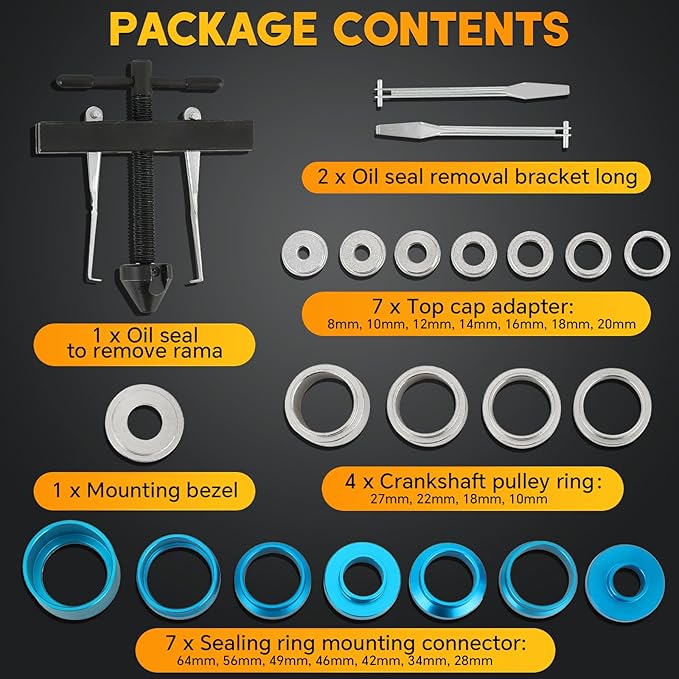 Crank Bearing Camshaft Seal Remover and Installer Set | 22PCS Crankshaft Camshaft Oil Seal Removal Installation Puller Tool Kit, Crankshaft Bearing Tool for Automotive Engine Repair