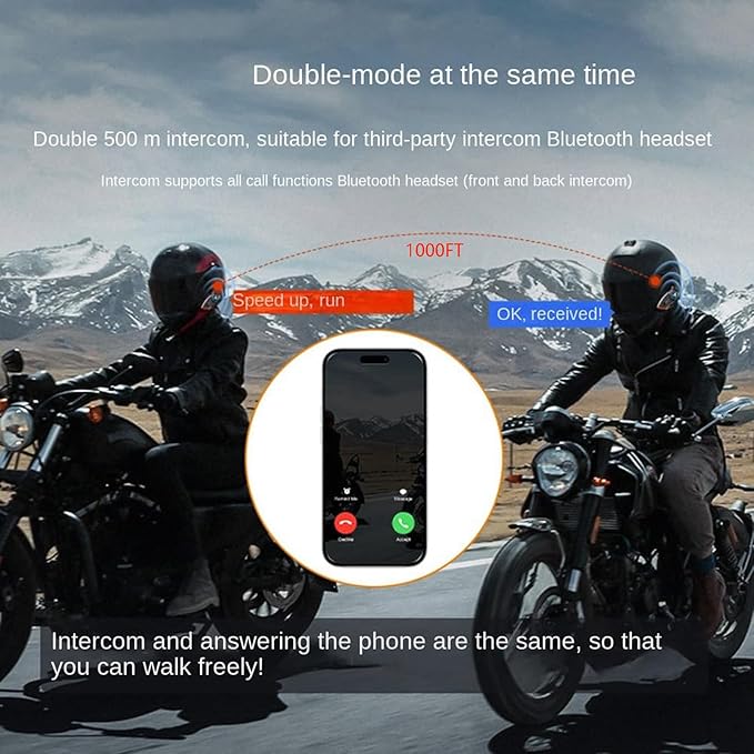 Motorcycle Helmet Bluetooth Intercom IP65 Waterproof Talk Noise Cancelling Dual Communication, 1000mAh Long-Lasting Battery, Helmet Talk Intercom Headset for Riders and Outdoor Adventures (2 Pack)