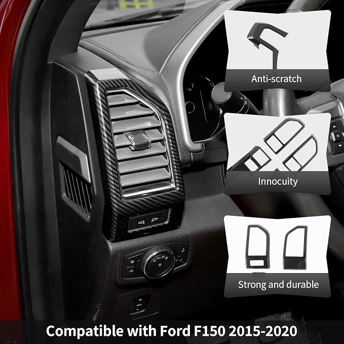 8PCS Carbon Fiber Interior Trim Kits Fit for 2015-2020 Ford F150 Interior Decor Accessories Central Control Dashboard Left & Right Air Vent Steering Button Frame Panel