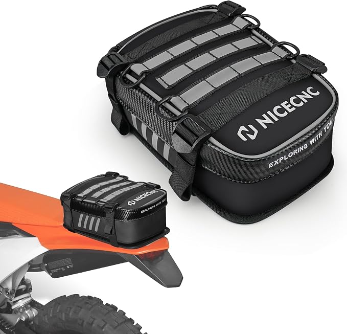 NICECNC Universal Dirt Bike Rear Fender Bag Motorcycle, Silver | Waterproof Motocross Tool Storage Organizer with Reflective Strip for Off-Road Adventure & Enduro Riding