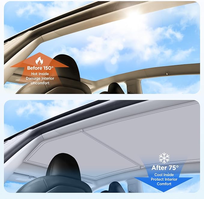 2026 Upgrade Sunshade Roof For Tesla Model Y 2020-2024 [No-Gap/Sag-Free] Heat Insulation Glass Roof Sunshade Sunroof for Tesla Model Y Accessories 2024 2023 2022 2021 2020 Beige