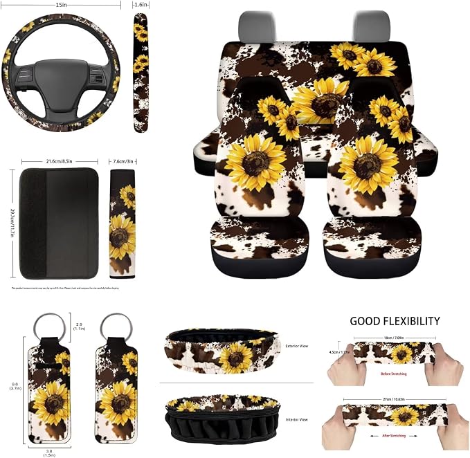 14Pcs Car Seat Covers Full Set, Polyester, Universal Fit, Car, Truck, SUV, Van, Automotive Interior Sets, Car Accessories, Car Seat Cover Set, Yellow