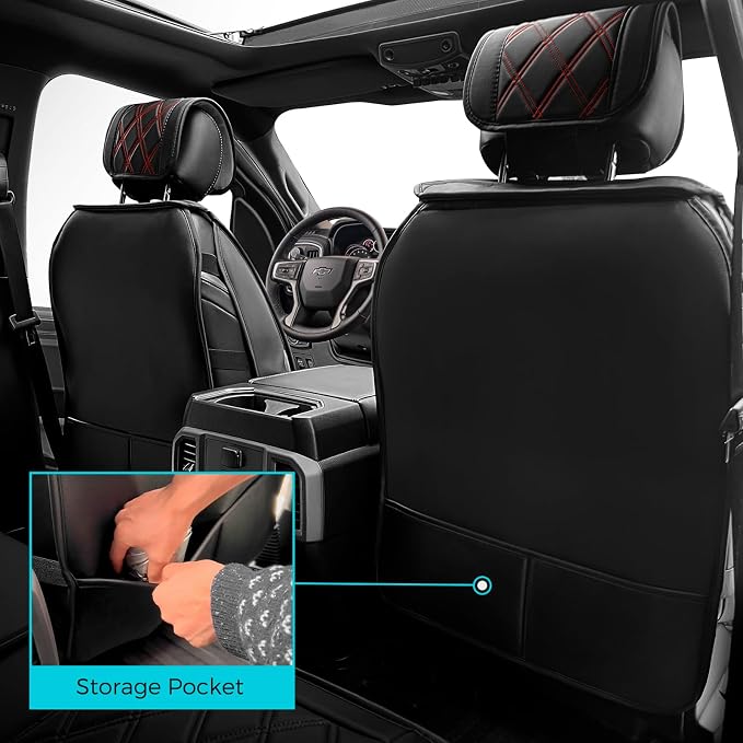 Seat Covers for Chevy Silverado & for GMC Sierra 2007-2024 2025 2026 | Precise Fit Black&Red Full Set