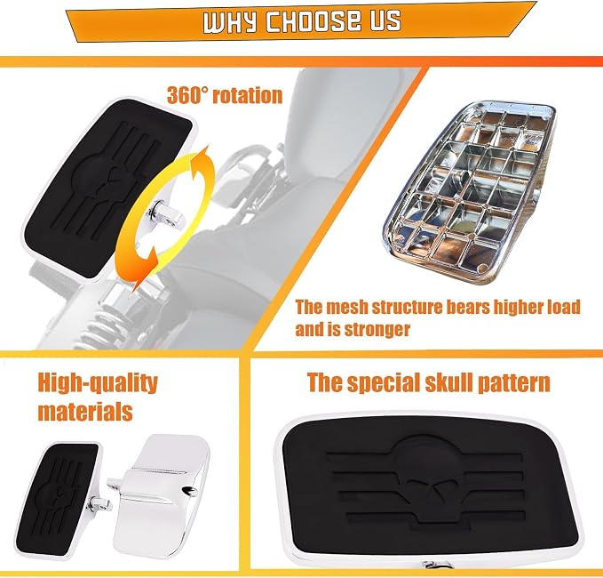 Kinglemc Rear Passenger Footpeg Passenger Peg Floorboard for Harley Dyna Electra Glide Road Electra RoadKing Fatboy Sportster 883 1200 Sportsters Dynas Softails V-Rod (Skull 7.9 * 4.5", Silver)