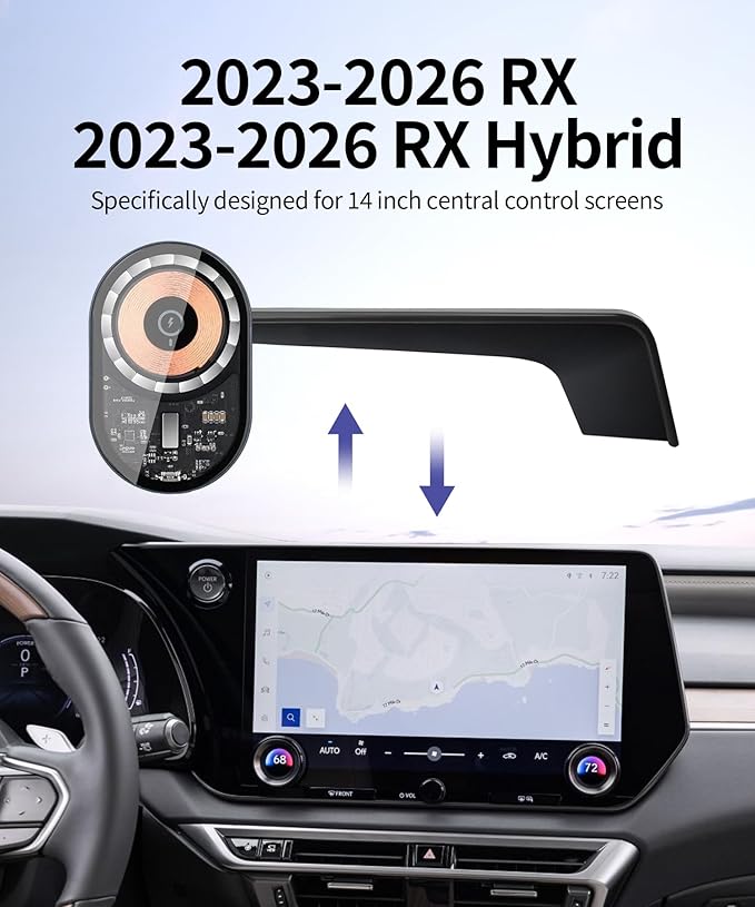 Wireless Charging Car Phone Holder for Lexus RX/RX Hybrid RX350/RX350h/RX450h/RX500h 2023-2026, 14" Screen Fixed Clip, 360° Rotation Car Phone Mount Compatible with MagSafe