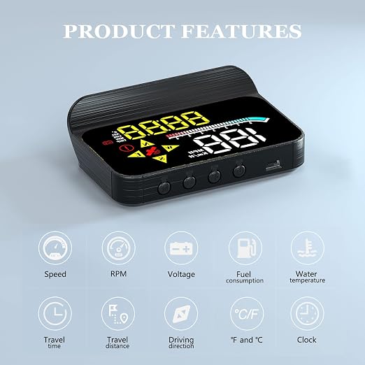 Liiiyuan HUD M17,Heads up display OBD2 and GPS Dual System Speedometer for Car, Digital Speedometer with Speed, Travel Direction, and Overspeed Alarm, Fatigue Driving Alarm，Suitable for All car