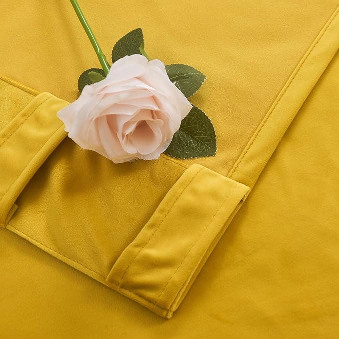 Roslynwood Luxury Soft Warm Yellow Velvet Curtains 108 inches Long Back Tab Thermal Insulated Blackout Window Drapes for Living Room/Bedroom/Dining Room, W52 x L108, 2 Panels