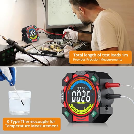 Neoteck 6000 Counts TRMS Multimeter Rechargeable Auto-Ranging Volt Meter for AC/DC Voltage & Current Electric Meter Tester with Color Screen for NCV Diode Continuity Resistance Capacitance Temperature
