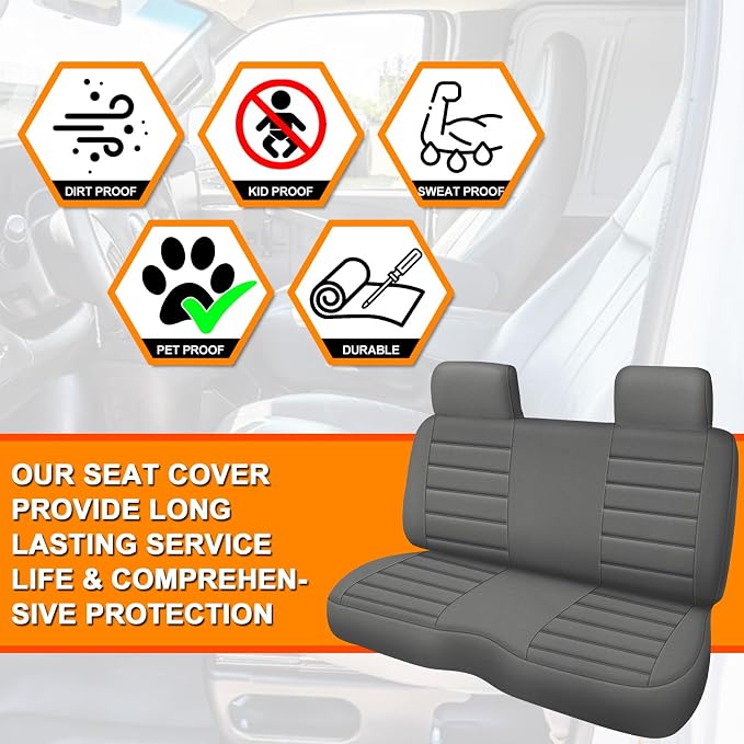 Truck Seat Cover Compatible with 1995-2004 Toyota Tacoma Front Bench Seat with Molded Headrest and Small Notched Cushion, Knitted Fabric