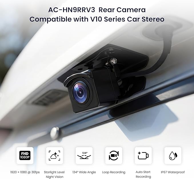 AHD 1080p Backup Camera with 30fps,134° Wide-Angle, Starlight Night Vision, IP67 Waterproof,G-Sensor, Parking Mode, Loop Recording, Only Compatible with V10 Series, AC-HN9RRV3