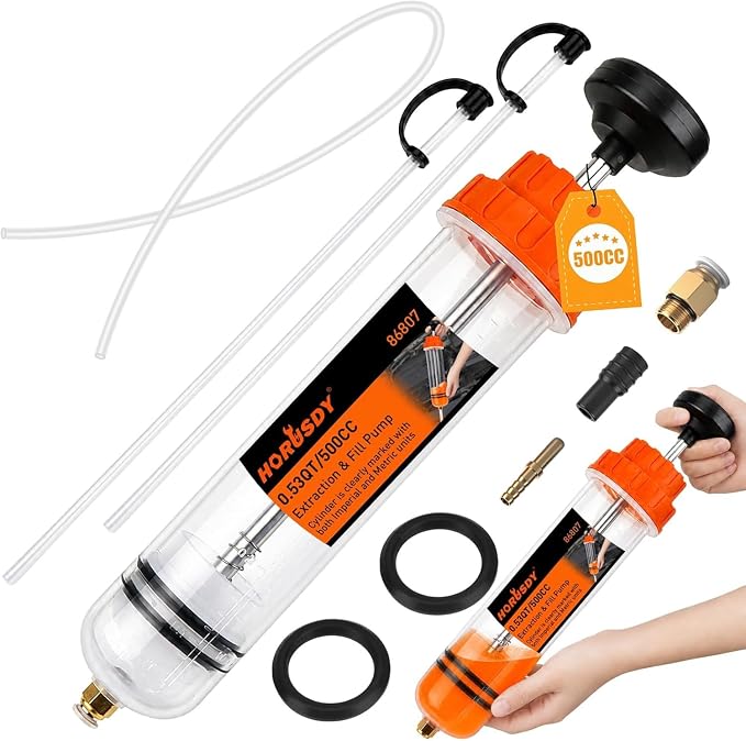 500CC Fluid Extractor and Fill Pump, Manual Oil Syringe Suction Pump with Long Hose and Extension Tubes, Automotive Fluid Transfer Pump for Oil, Brake Fluid, Coolant, Gear Oil, Cars, Boats, Lawn Mower